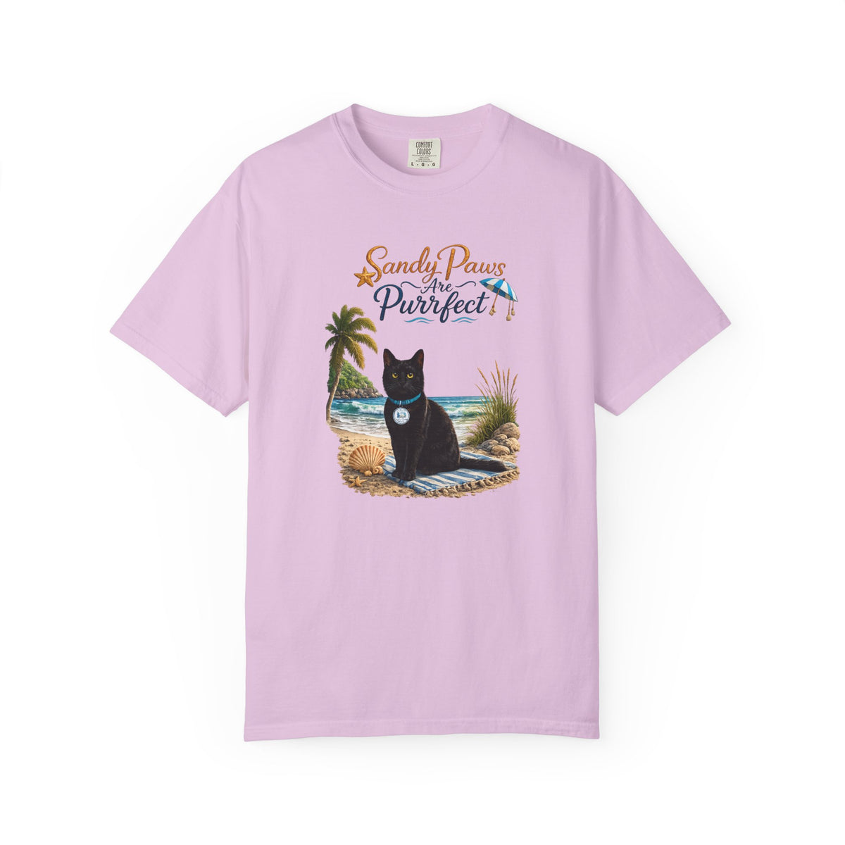 Sandy Paws Are Purrfect - Comfort Colors Unisex Garment Dyed Cat Beach T-Shirt