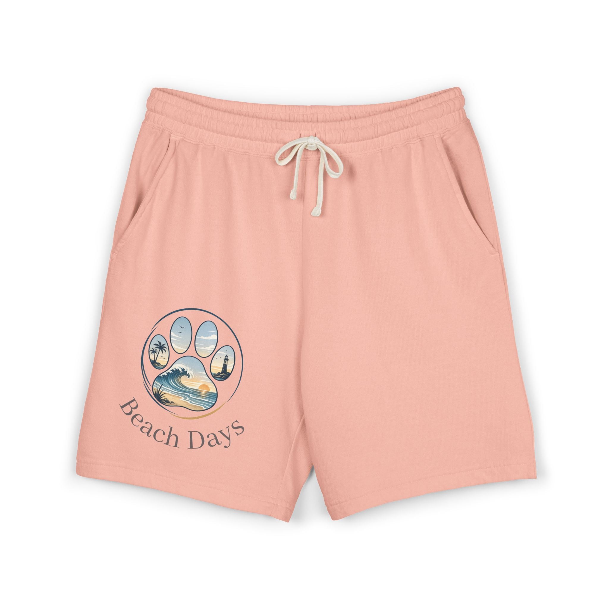 Beach Days Paw-Print Sweat Shorts — Lightweight Fleece Summer Lounge Shorts