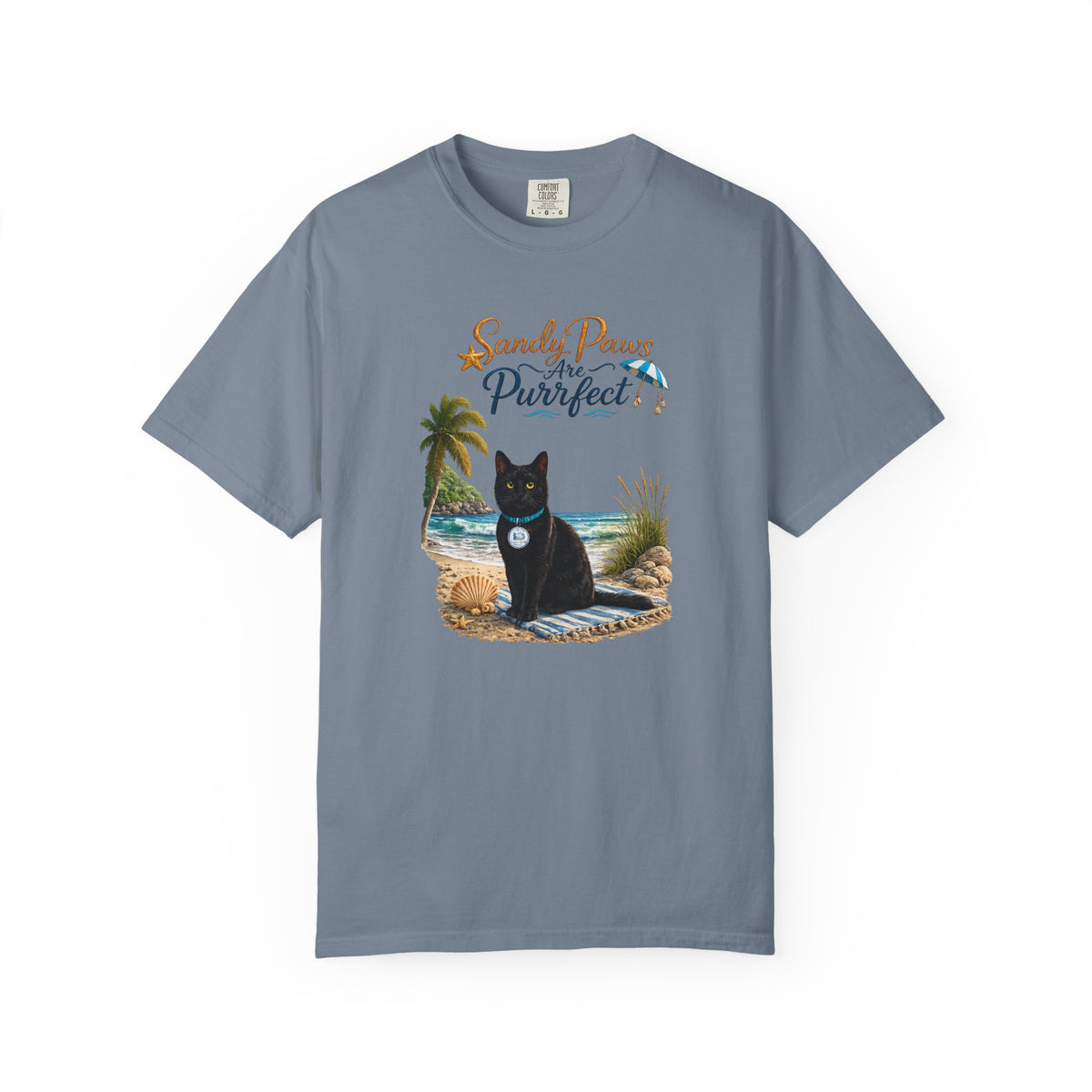 Sandy Paws Are Purrfect - Comfort Colors Unisex Garment Dyed Cat Beach T-Shirt