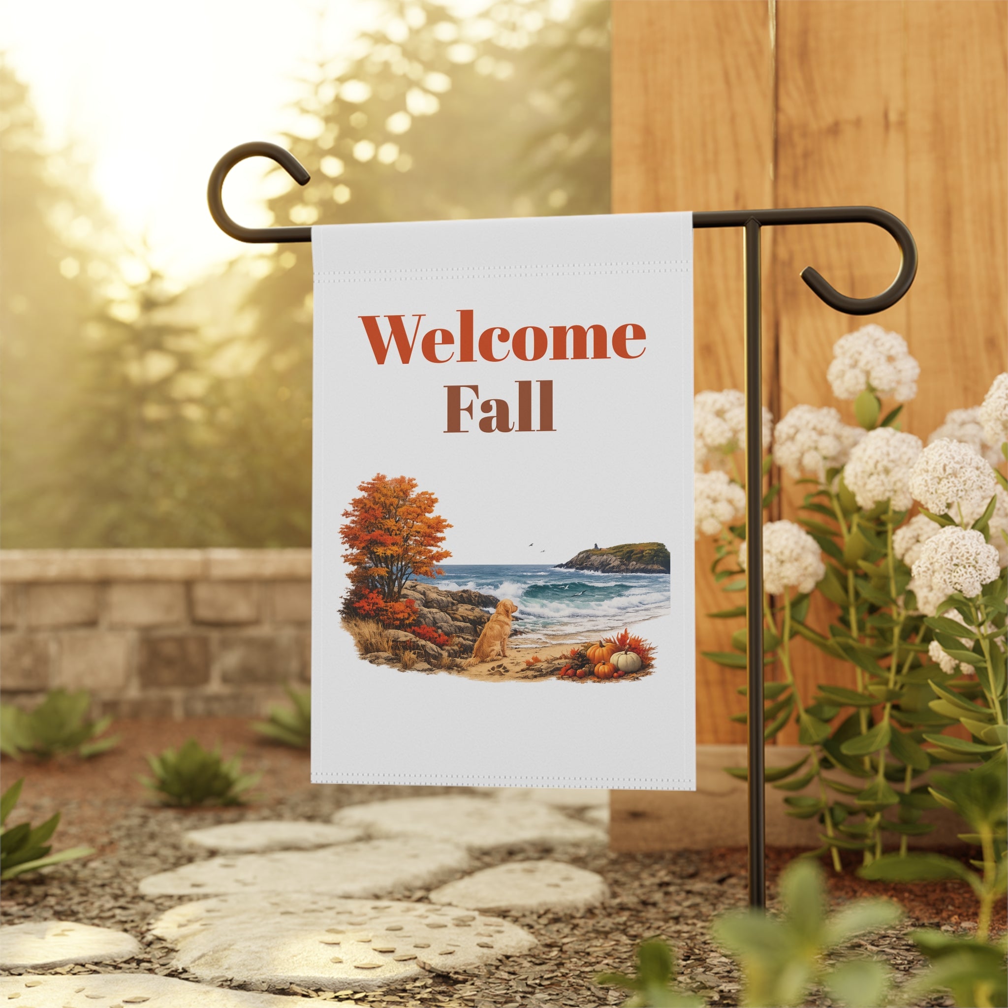 Welcome Fall Garden Flag – Autumn Seascape Welcome Banner for Porch & Yard
