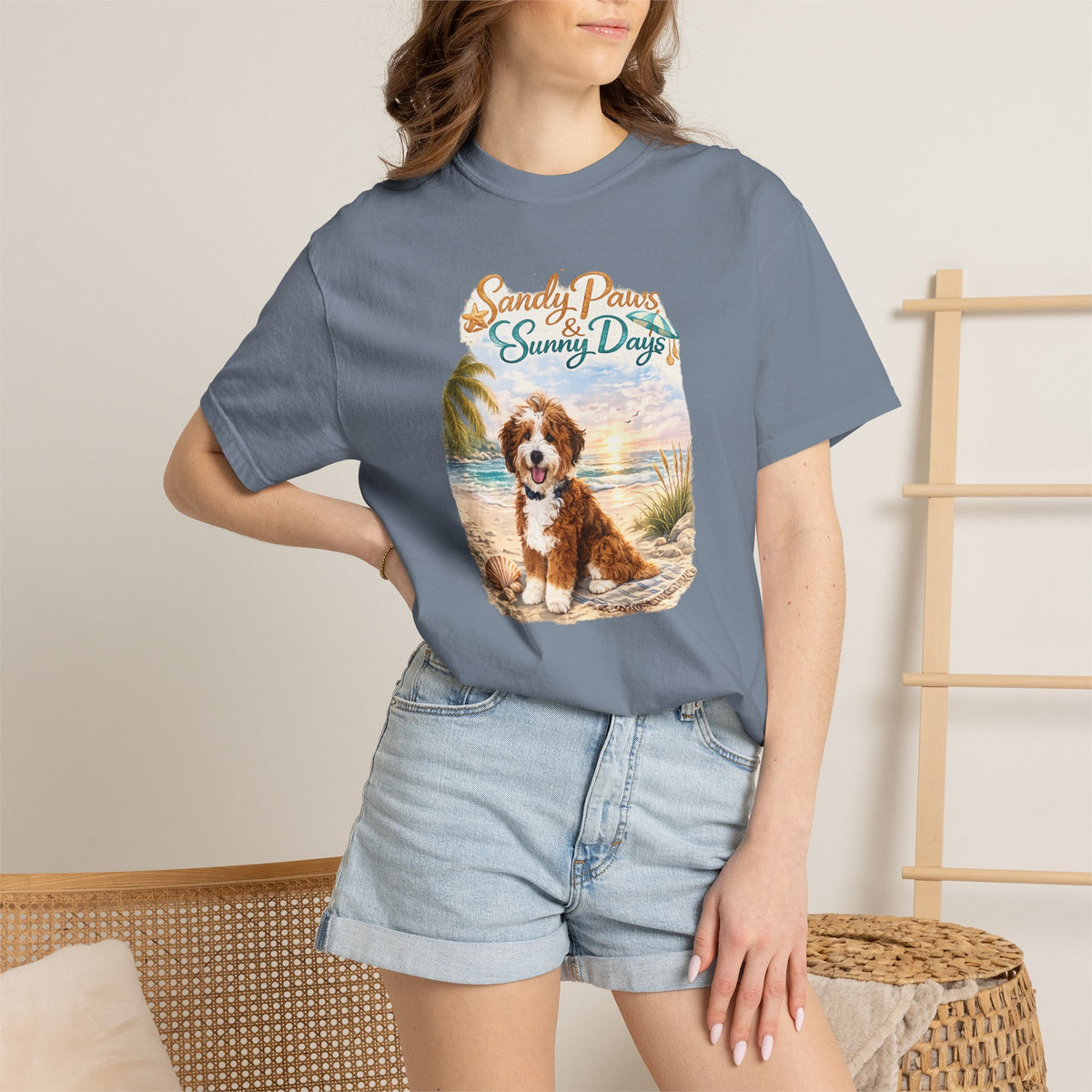 Sandy Paws Sunny Days T-Shirt — Unisex Comfort Colors Graphic Tee