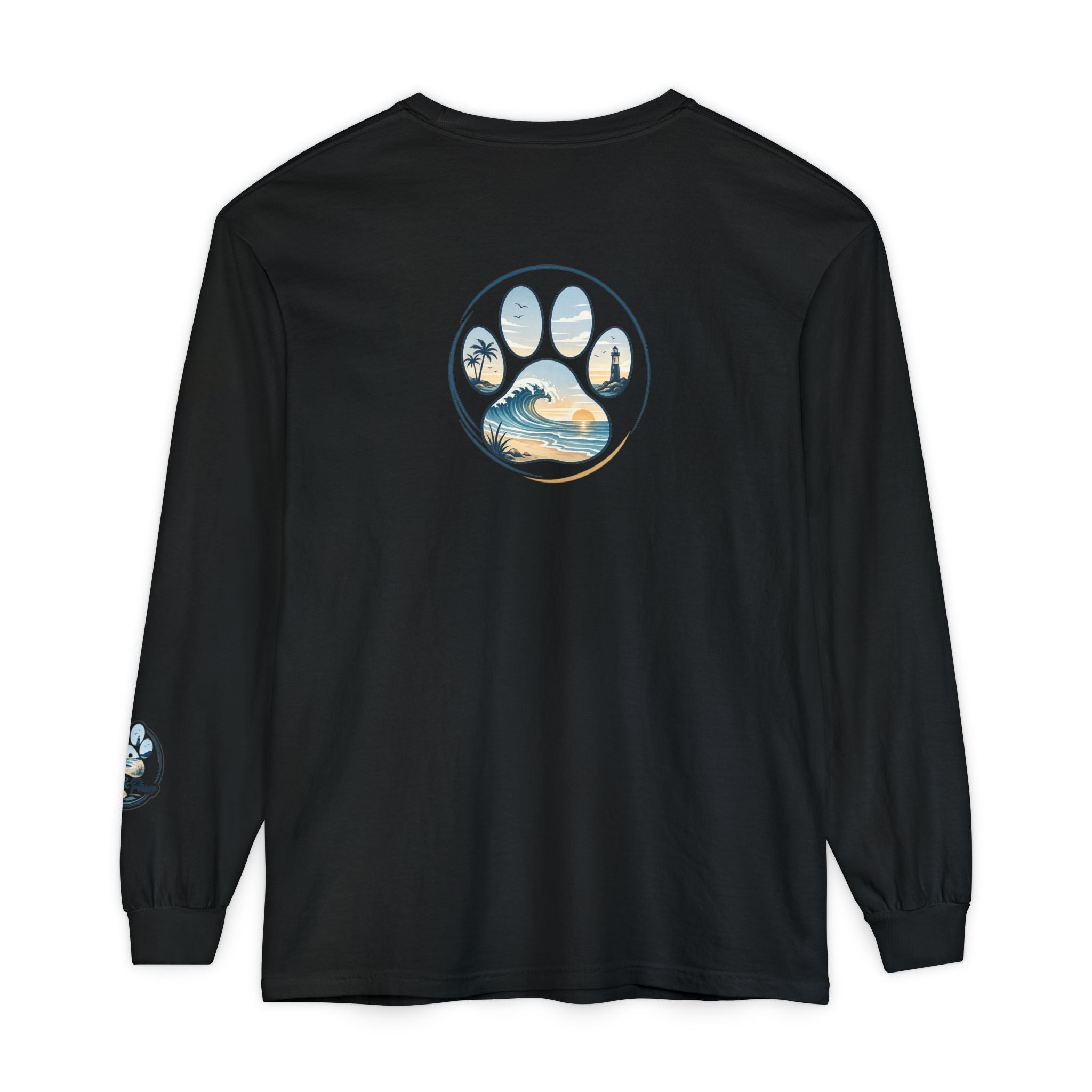 Coast & Paws Signature Soft Long Sleeve Tee — Coastal Paw Wave Graphic