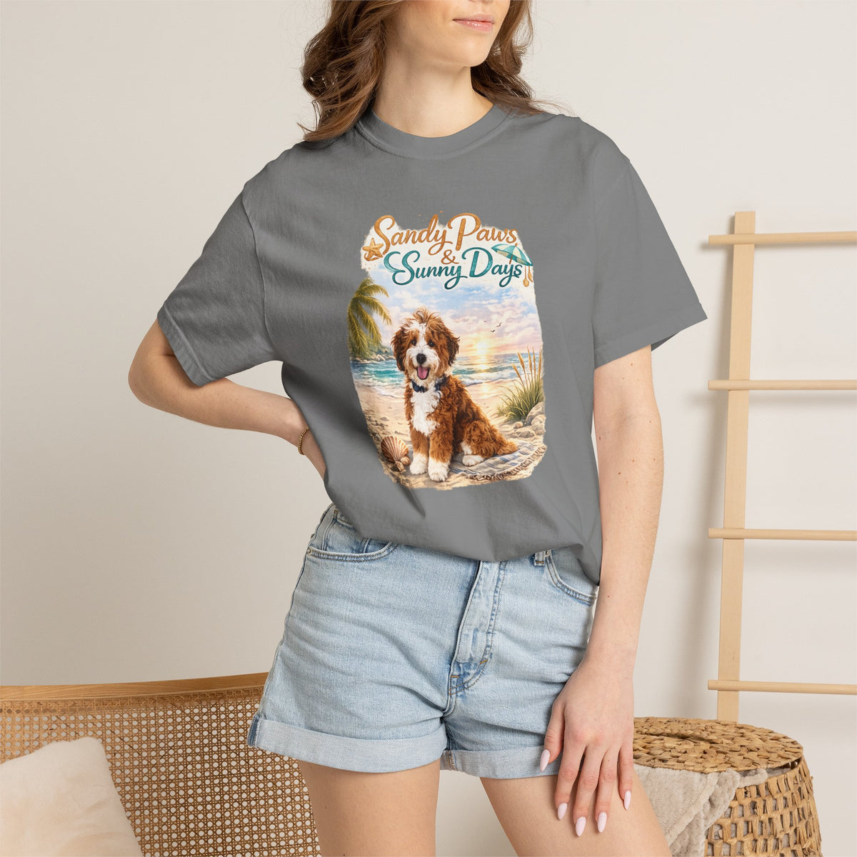 Sandy Paws Sunny Days T-Shirt — Unisex Comfort Colors Graphic Tee