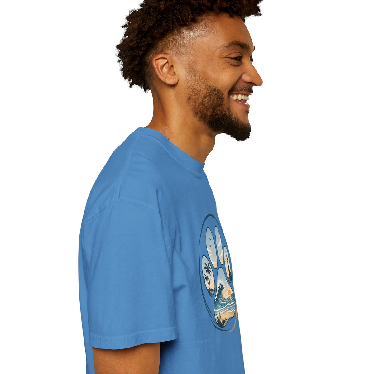Ocean Paw Surf T-Shirt — Beach Sunset Paw Print Tee