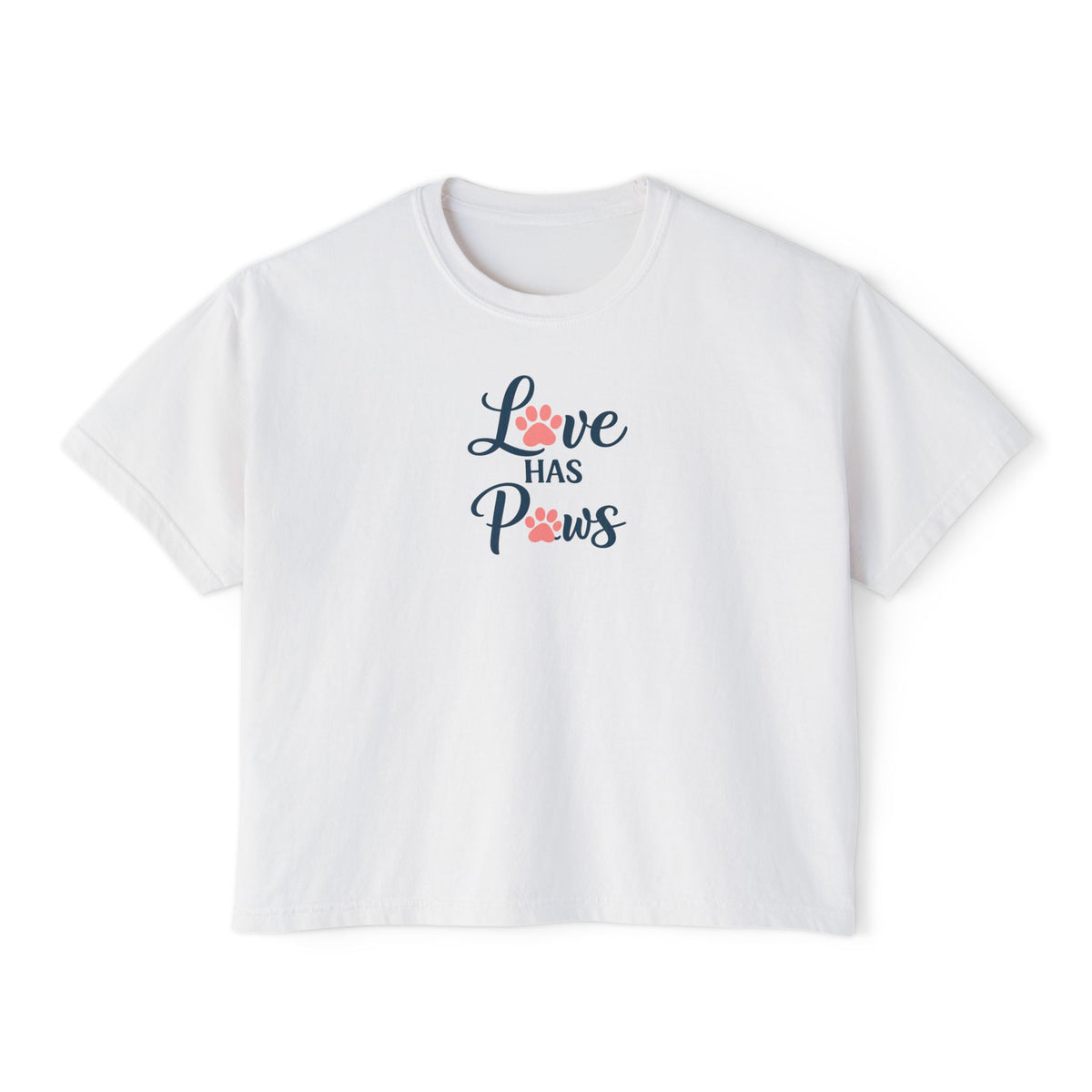 Love Has Paws Boxy Tee — Women’s Cute Cat & Dog Paw Comfort Colors Graphic Shirt