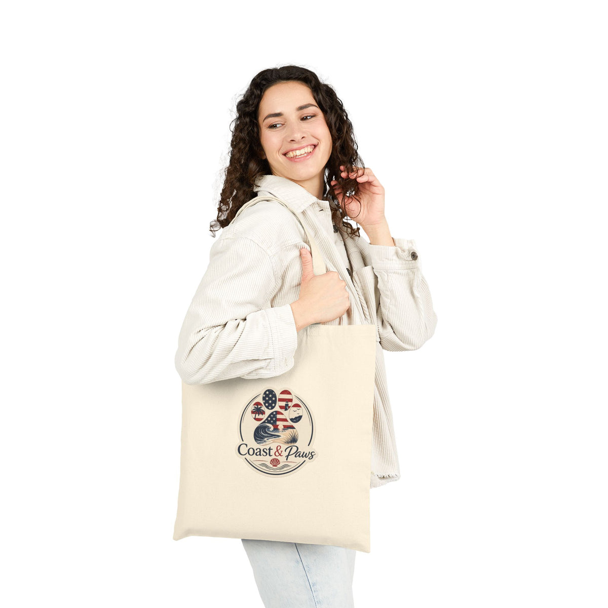 Coast & Paws American Flag Tote — Canvas Grocery & Beach Bag