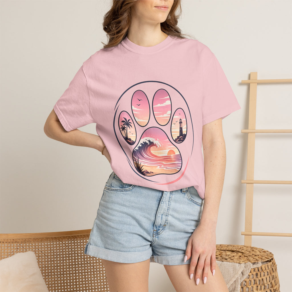 Sunset Paw Tee — Beach Wave Paw Print Unisex Comfort Colors T-Shirt