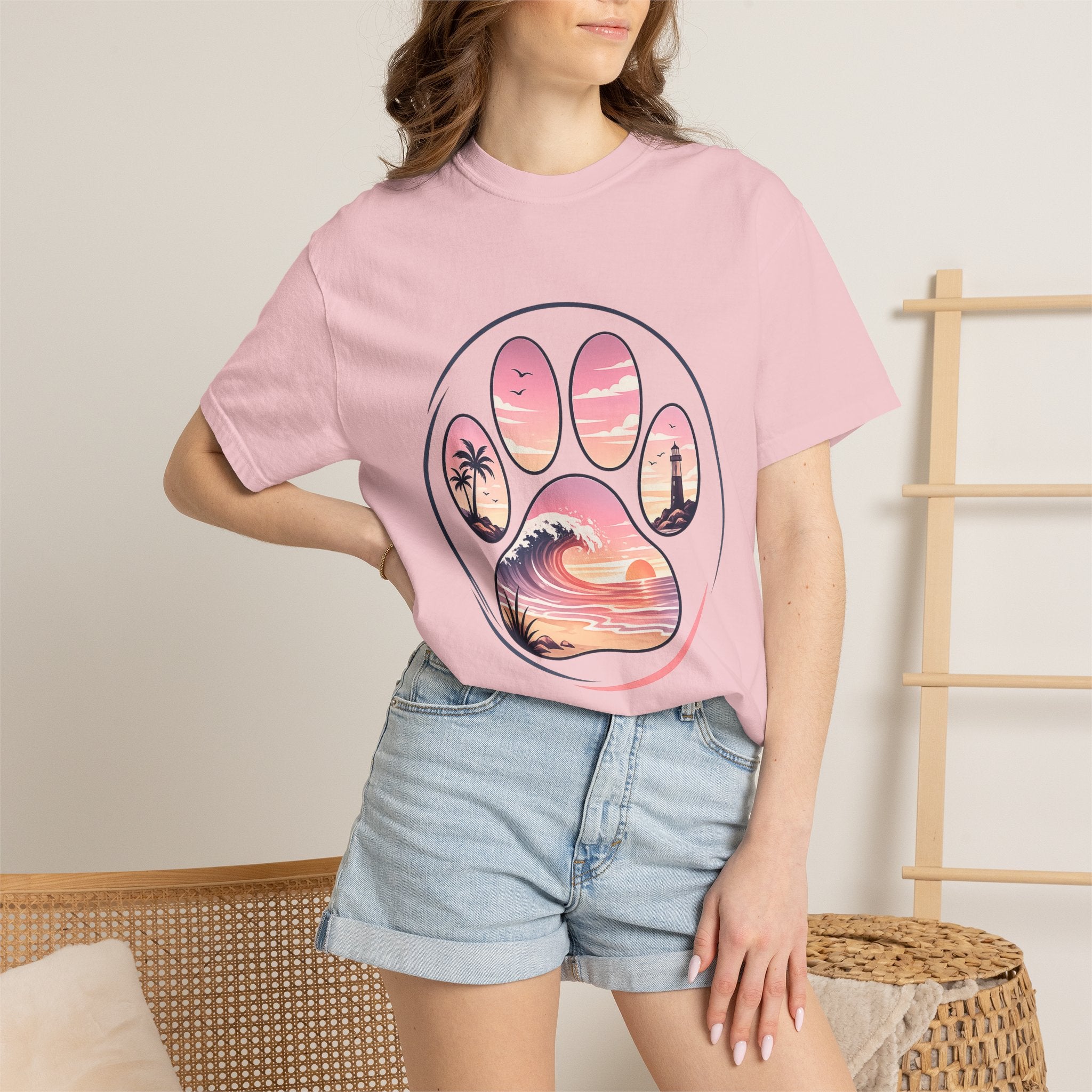 Sunset Paw Tee — Beach Wave Paw Print Unisex Comfort Colors T-Shirt
