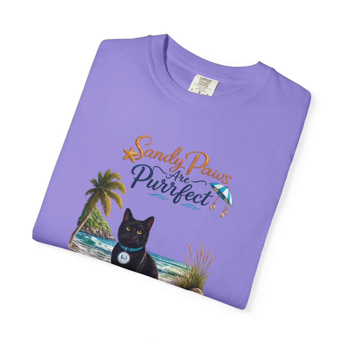 Sandy Paws Are Purrfect - Comfort Colors Unisex Garment Dyed Cat Beach T-Shirt