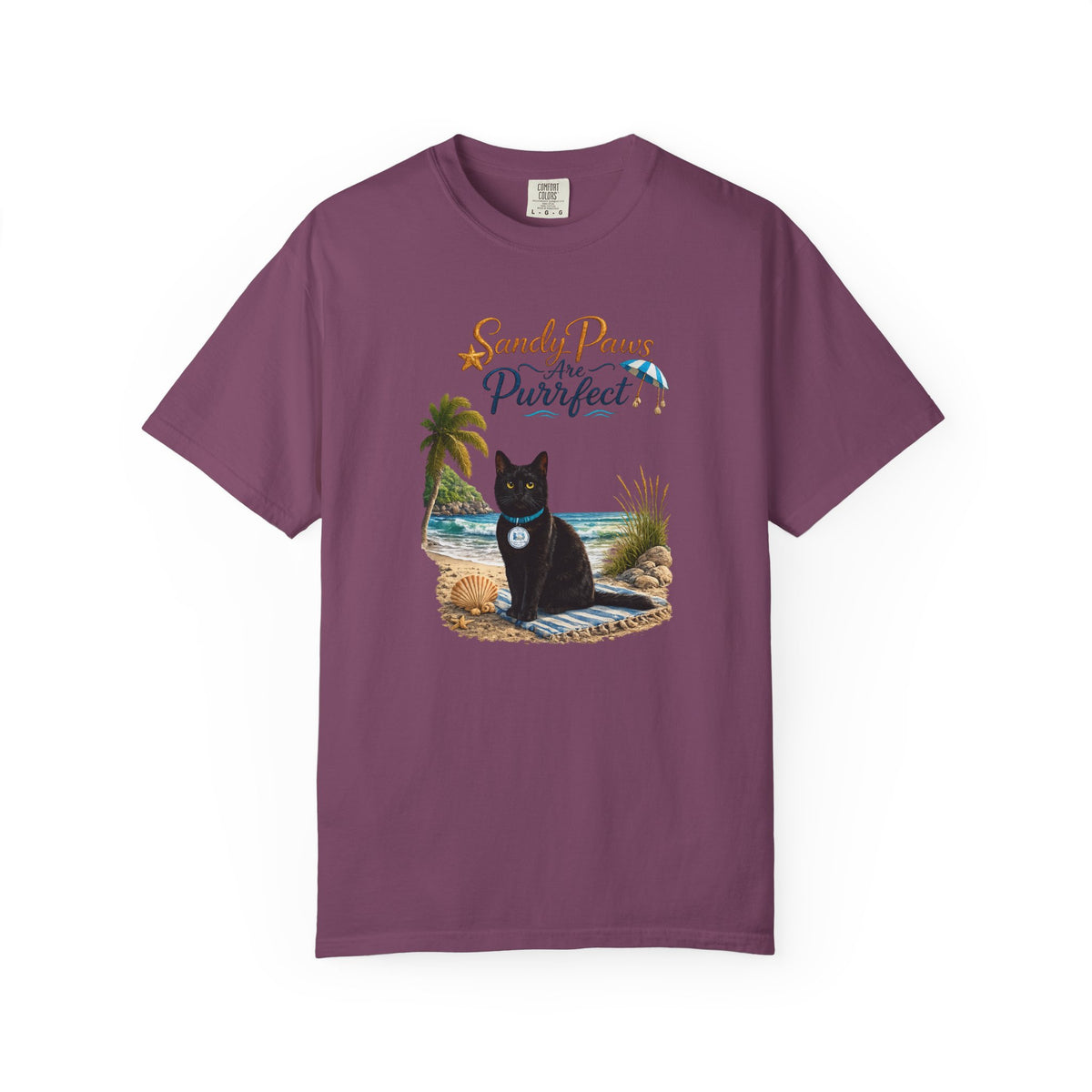 Sandy Paws Are Purrfect - Comfort Colors Unisex Garment Dyed Cat Beach T-Shirt