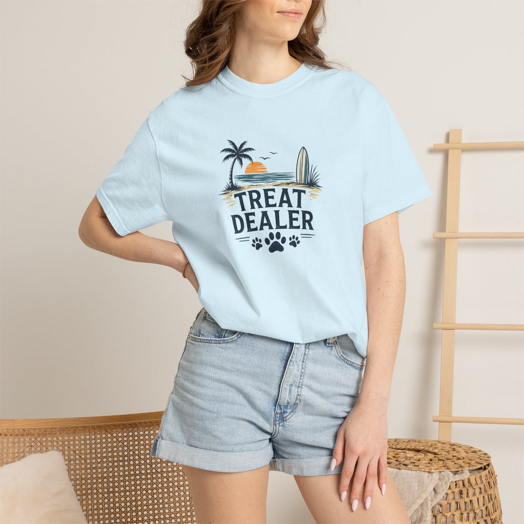 Treat Dealer Beach T-Shirt — Cute Dog Paw Surf Graphic