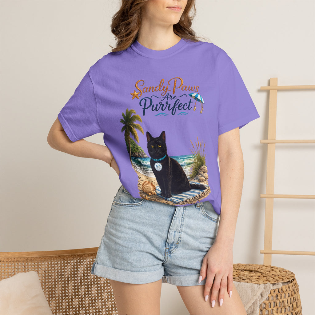Sandy Paws Are Purrfect - Comfort Colors Unisex Garment Dyed Cat Beach T-Shirt